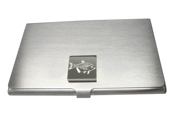 Silver Toned Square Etched Piranha Pirana Fish Business Card Holder