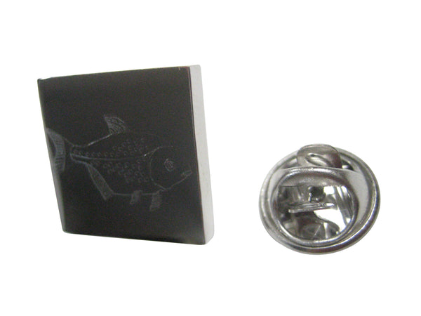 Silver Toned Square Etched Piranha Pirana Fish Lapel Pin