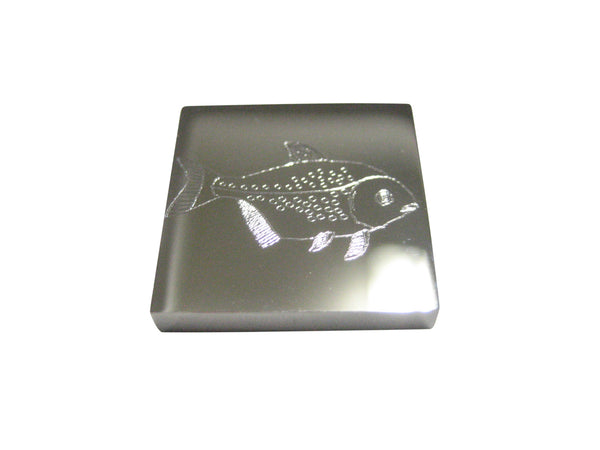 Silver Toned Square Etched Piranha Pirana Fish Magnet
