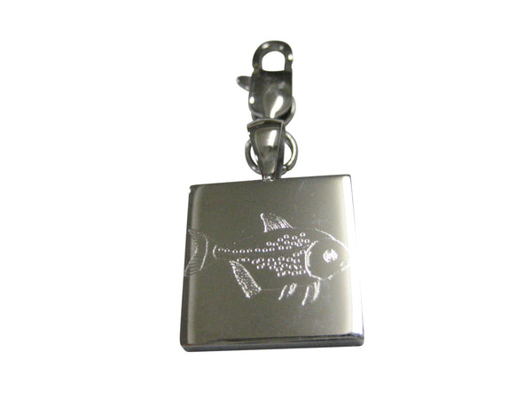 Silver Toned Square Etched Piranha Pirana Fish Pendant Zipper Pull Charm