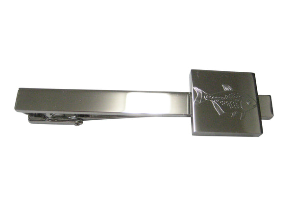 Silver Toned Square Etched Piranha Pirana Fish Tie Clip