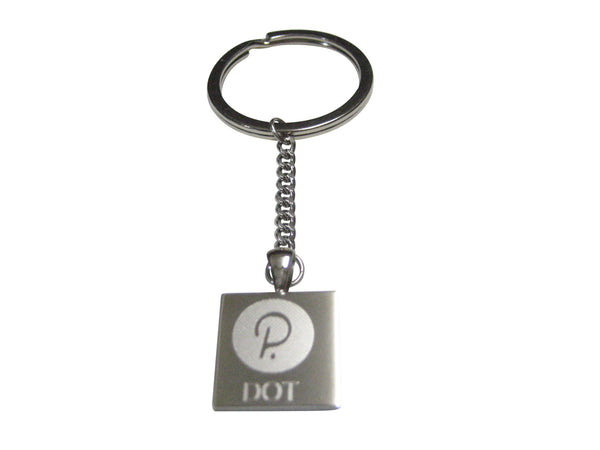 Silver Toned Square Etched Polkadot Coin Cryptocurrency Blockchain Pendant Keychain
