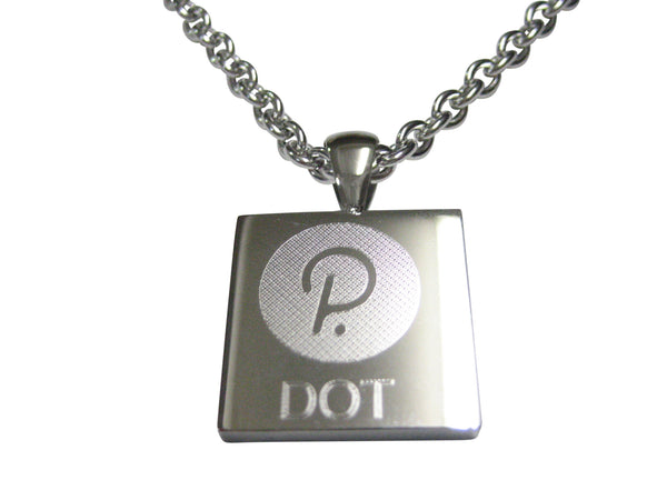 Silver Toned Square Etched Polkadot Coin Cryptocurrency Blockchain Pendant Necklace