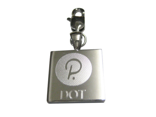 Silver Toned Square Etched Polkadot Coin Cryptocurrency Blockchain Pendant Zipper Pull Charm