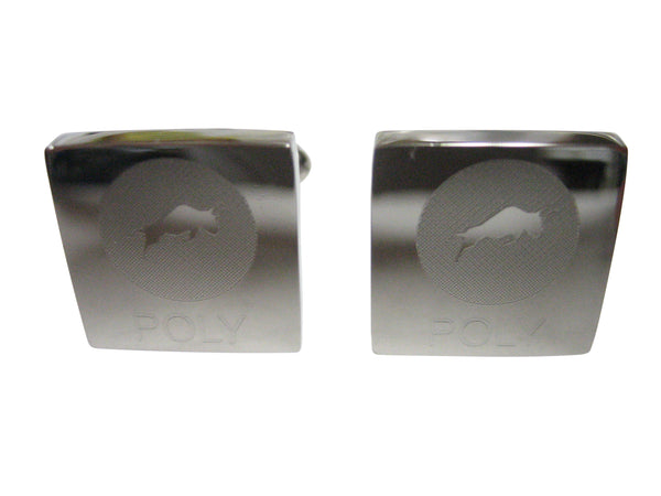 Silver Toned Square Etched Polymath Coin POLY Cryptocurrency Blockchain Cufflinks