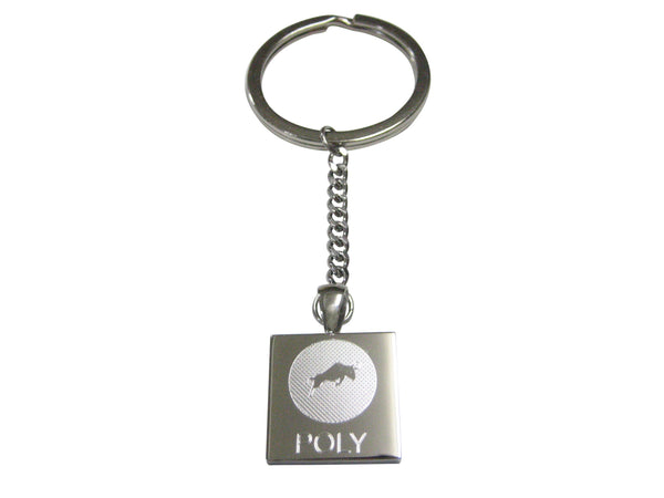 Silver Toned Square Etched Polymath Coin POLY Cryptocurrency Blockchain Pendant Keychain
