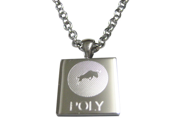 Silver Toned Square Etched Polymath Coin POLY Cryptocurrency Blockchain Pendant Necklace