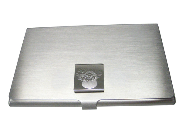 Silver Toned Square Etched Sea Anemone Business Card Holder