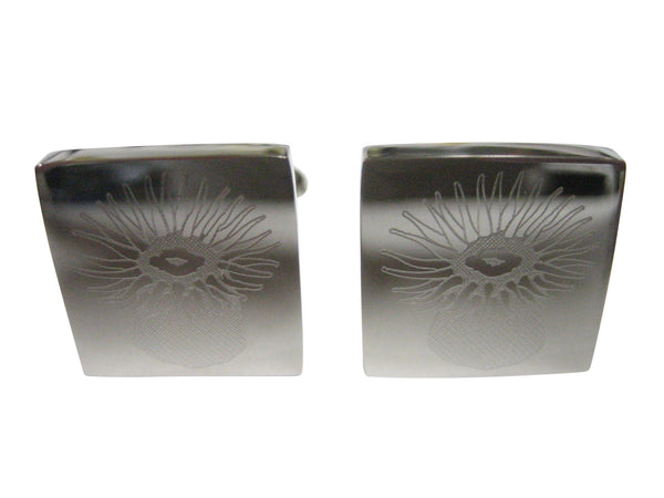 Silver Toned Square Etched Sea Anemone Cufflinks