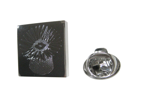 Silver Toned Square Etched Sea Anemone Lapel Pin