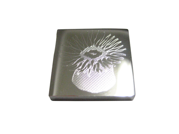 Silver Toned Square Etched Sea Anemone Magnet