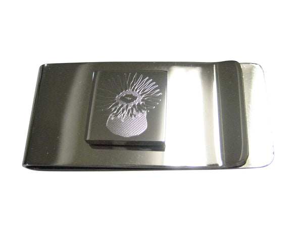 Silver Toned Square Etched Sea Anemone Money Clip