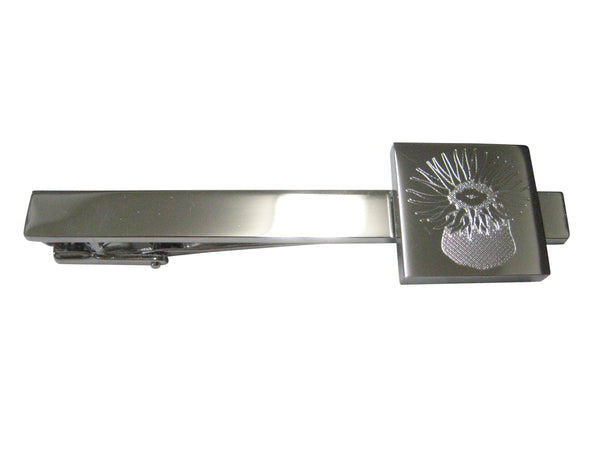 Silver Toned Square Etched Sea Anemone Tie Clip