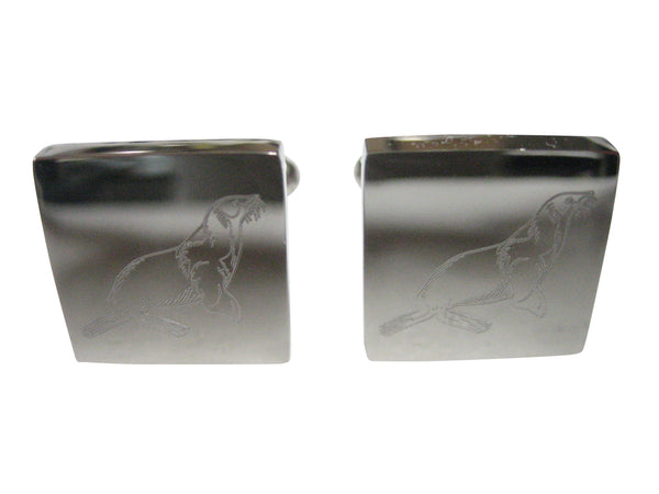 Silver Toned Square Etched Sea Lion Cufflinks