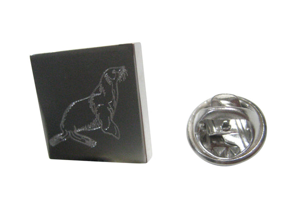 Silver Toned Square Etched Sea Lion Lapel Pin