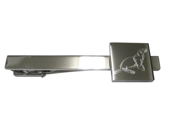 Silver Toned Square Etched Sea Lion Tie Clip