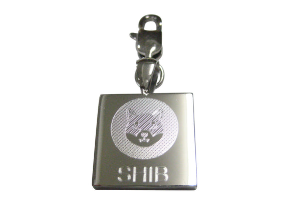 Silver Toned Square Etched Shiba Inu Coin SHIB Cryptocurrency Blockchain Pendant Zipper Pull Charm