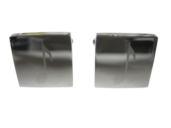 Silver Toned Square Etched Single Quaver Musical Note Cufflinks