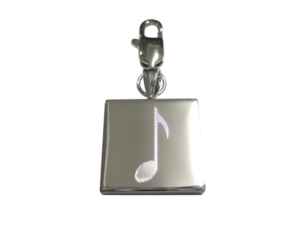 Silver Toned Square Etched Single Quaver Musical Note Pendant Zipper Pull Charm