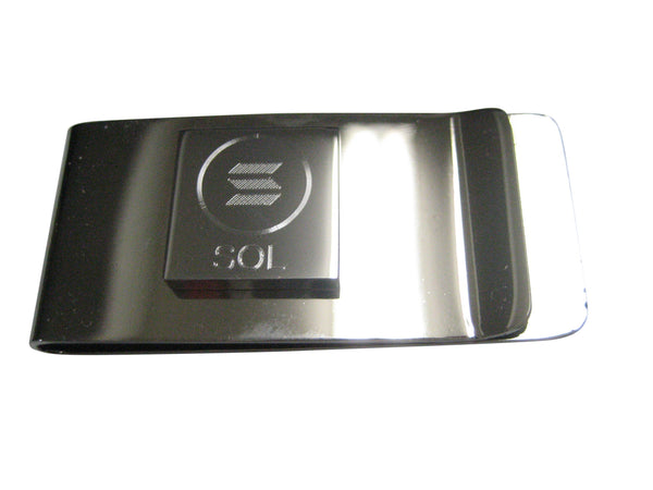 Silver Toned Square Etched Solana Coin Cryptocurrency Blockchain Money Clip
