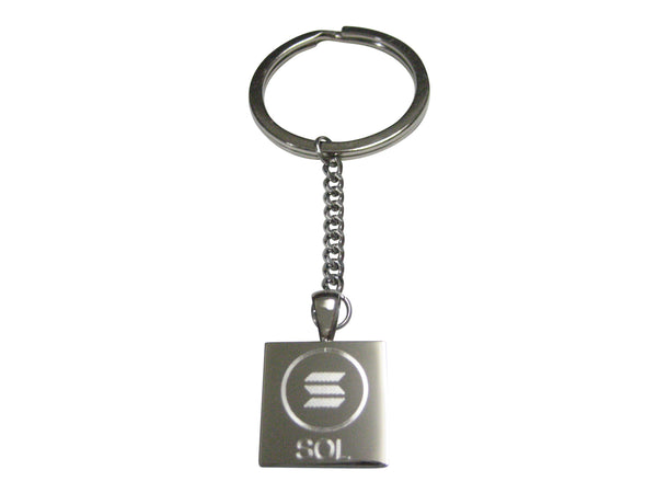 Silver Toned Square Etched Solana Coin Cryptocurrency Blockchain Pendant Keychain