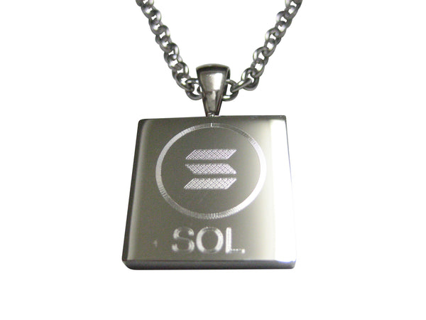 Silver Toned Square Etched Solana Coin Cryptocurrency Blockchain Pendant Necklace