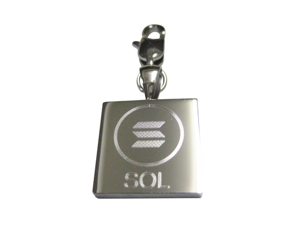 Silver Toned Square Etched Solana Coin Cryptocurrency Blockchain Pendant Zipper Pull Charm