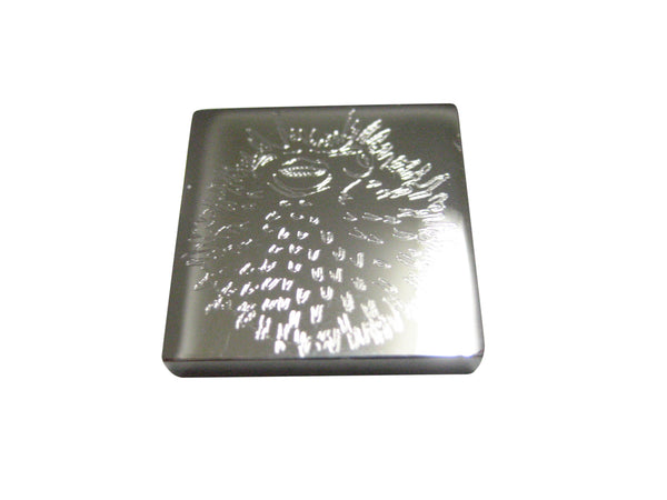 Silver Toned Square Etched Spikey Puffer Fish Fugu Blowfish Magnet