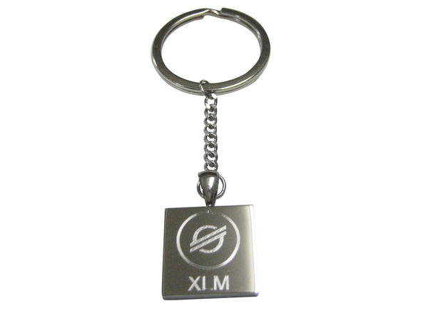 Silver Toned Square Etched Stellar Lumens Coin XLM Cryptocurrency Blockchain Pendant Keychain