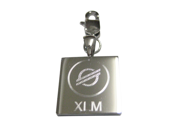 Silver Toned Square Etched Stellar Lumens Coin XLM Cryptocurrency Blockchain Pendant Zipper Pull Charm