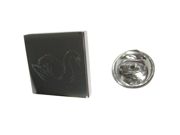 Silver Toned Square Etched Swan Bird Lapel Pin