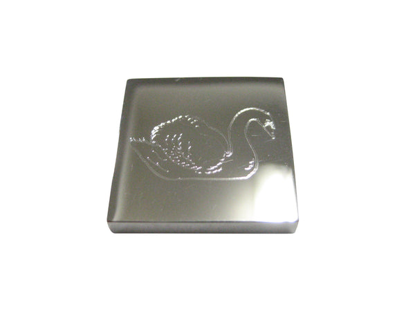 Silver Toned Square Etched Swan Bird Magnet