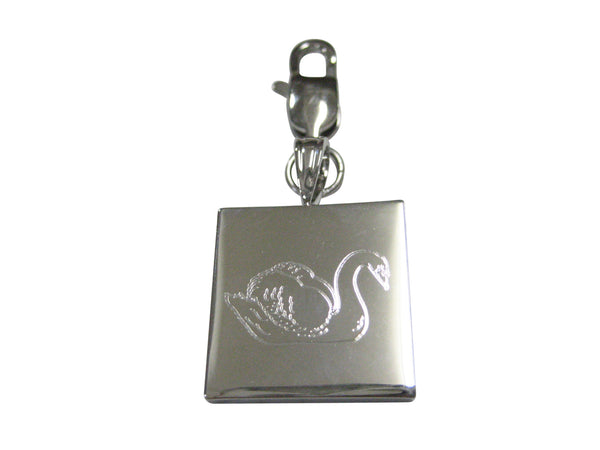Silver Toned Square Etched Swan Bird Pendant Zipper Pull Charm