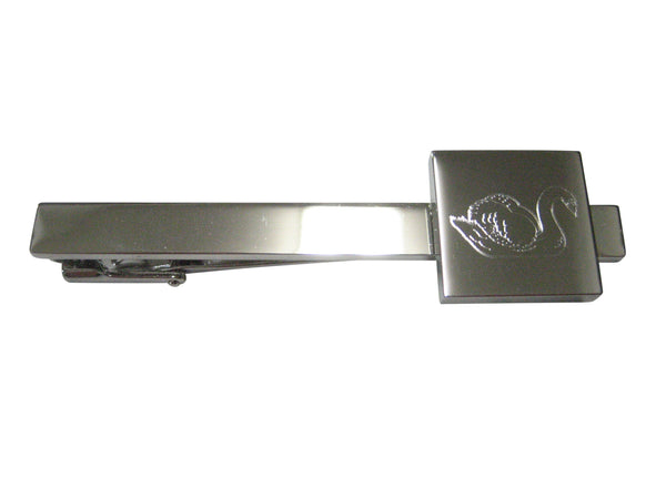 Silver Toned Square Etched Swan Bird Tie Clip