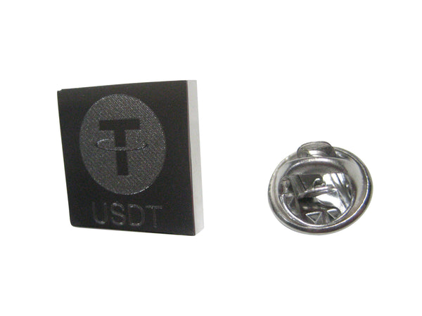 Silver Toned Square Etched Tether Coin Cryptocurrency Blockchain Lapel Pin
