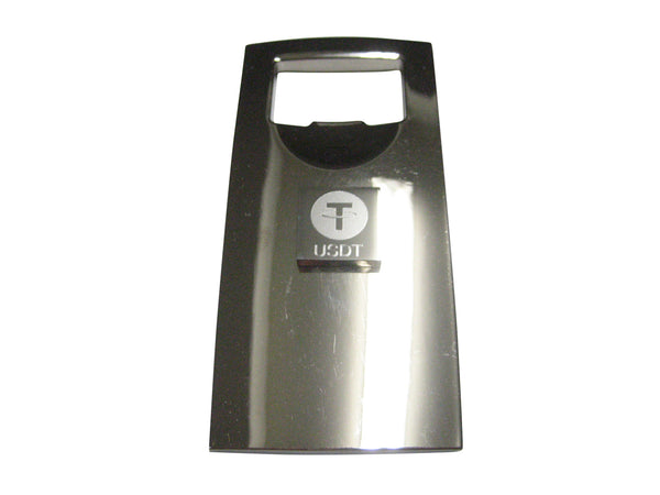 Silver Toned Square Etched Tether Stable Coin USDT Cryptocurrency Blockchain Bottle Opener
