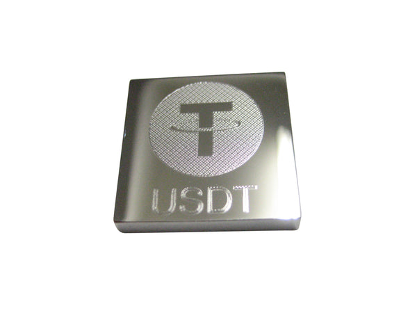 Silver Toned Square Etched Tether Stable Coin USDT Cryptocurrency Blockchain Magnet