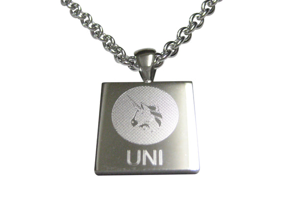 Silver Toned Square Etched Uniswap Coin Cryptocurrency Blockchain Pendant Necklace