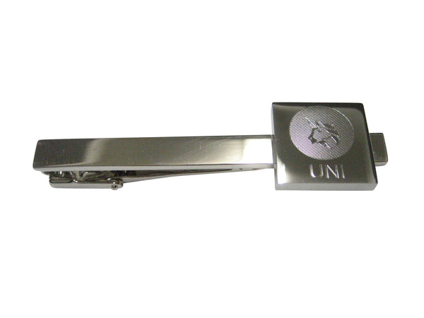 Silver Toned Square Etched Uniswap Coin Cryptocurrency Blockchain Tie Clip