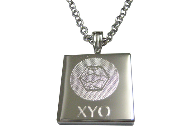 Silver Toned Square Etched XYO Coin Cryptocurrency Blockchain Pendant Necklace