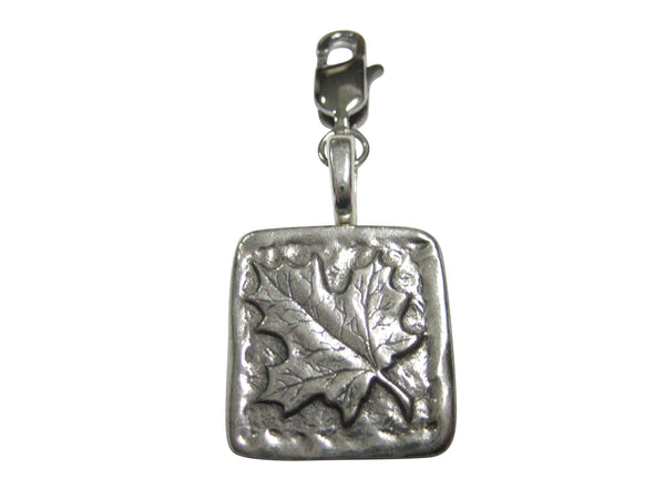 Silver Toned Square Maple Leaf Pendant Zipper Pull Charm