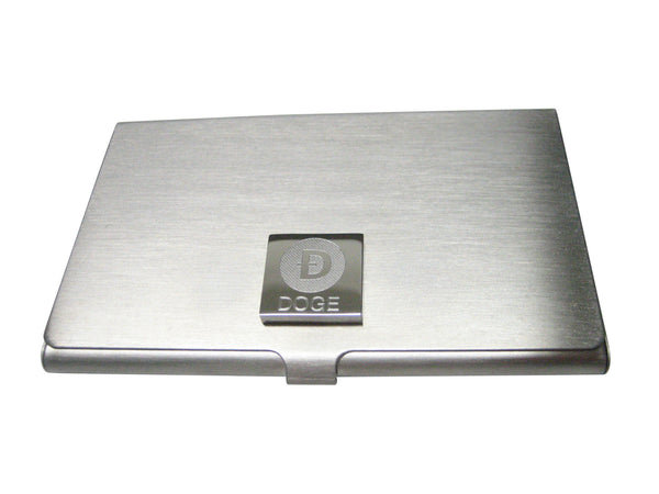 Silver Toned Square Pendant Etched Doge Coin Cryptocurrency Blockchain Business Card Holder