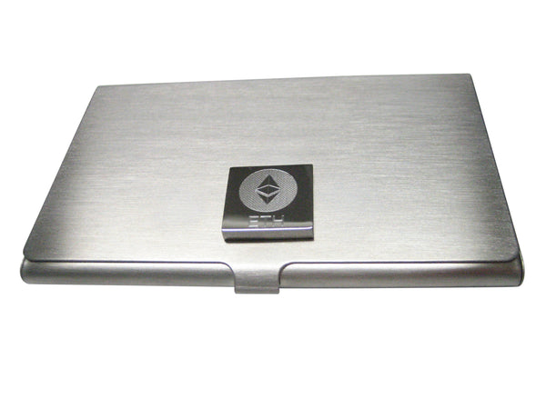 Silver Toned Square Pendant Etched Ethereum Coin Cryptocurrency Blockchain Business Card Holder