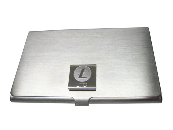 Silver Toned Square Pendant Etched Litecoin Coin Cryptocurrency Blockchain Business Card Holder
