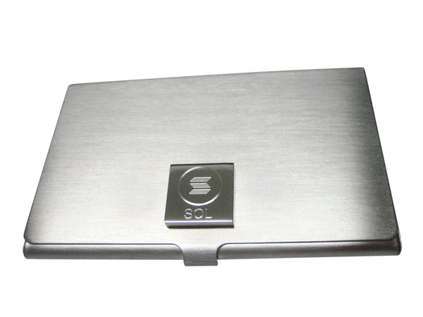 Silver Toned Square Pendant Etched Solana Coin Cryptocurrency Blockchain Business Card Holder