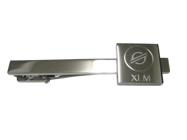 Silver Toned Square Pendant Etched Stellar Lumens Coin XLM Cryptocurrency Blockchain Tie Clip