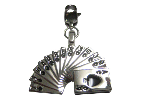 Silver Toned Stack of Cards Pendant Zipper Pull Charm