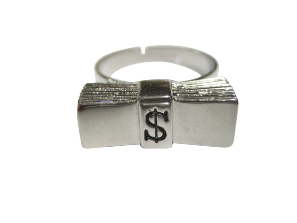 Silver Toned Stack of Dollar Bills Adjustable Size Fashion Ring