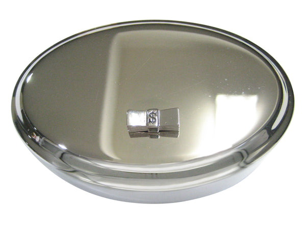 Silver Toned Stack of Dollar Bills Oval Trinket Jewelry Box
