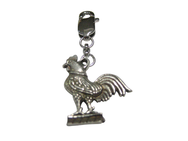 Silver Toned Standing Rooster Chicken Pendant Zipper Pull Charm